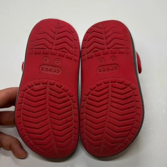 Kids Crocs red with white stripe size 8 - Picture 7 of 12